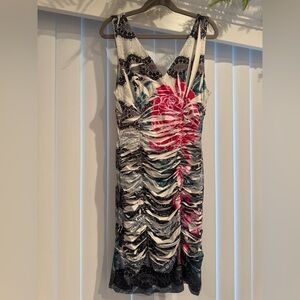 Ruched Floral Stretch Dress sz Medium